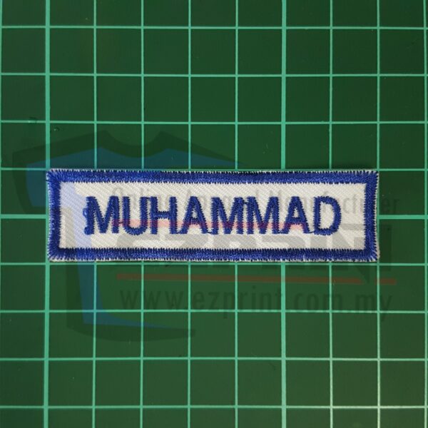1Set 4pcs NameTag (Benang Biru Royal, Kain Putih)
