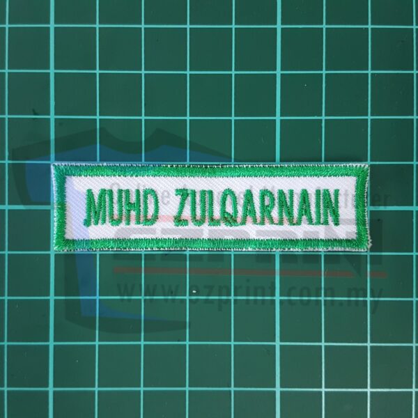 1Set 4pcs NameTag (Benang MiloGreen, Kain Putih)