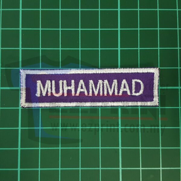 1Set 4pcs NameTag (Benang Putih, Kain Ungu)